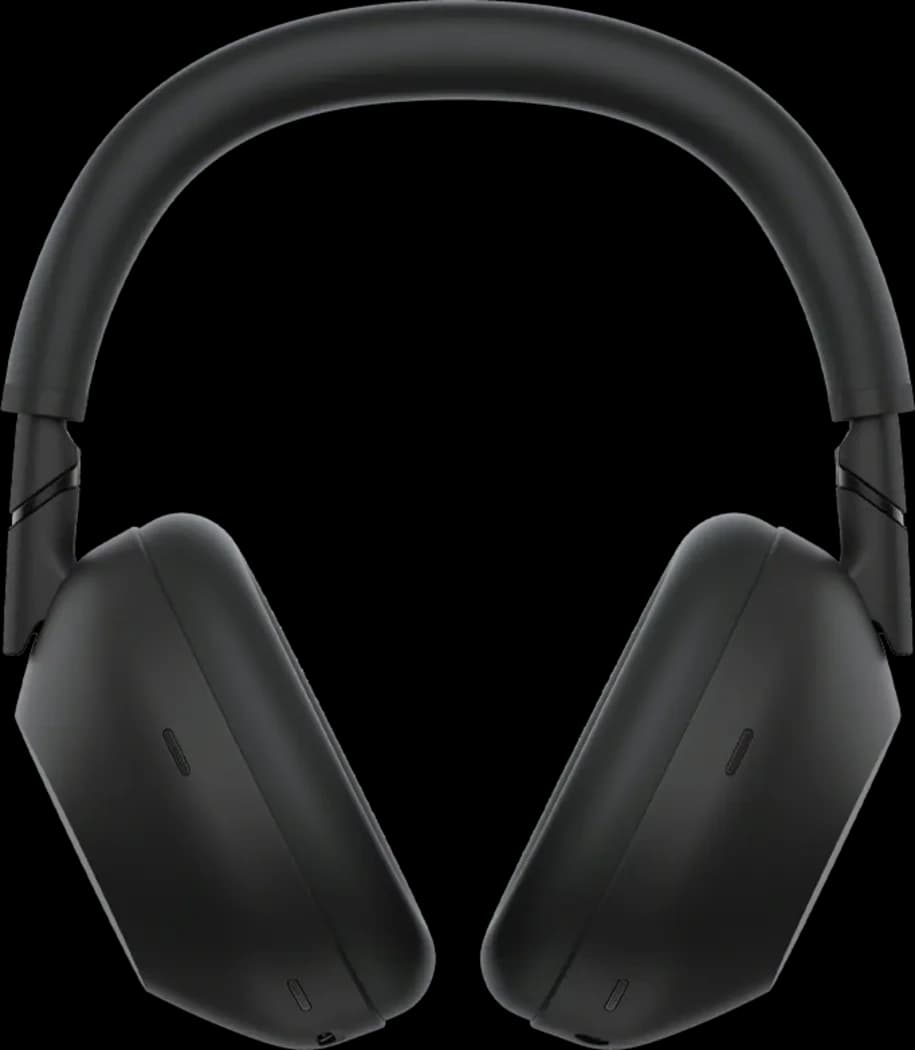 Sony WH-1000XM6 headphones in black, front view showing both ear cups