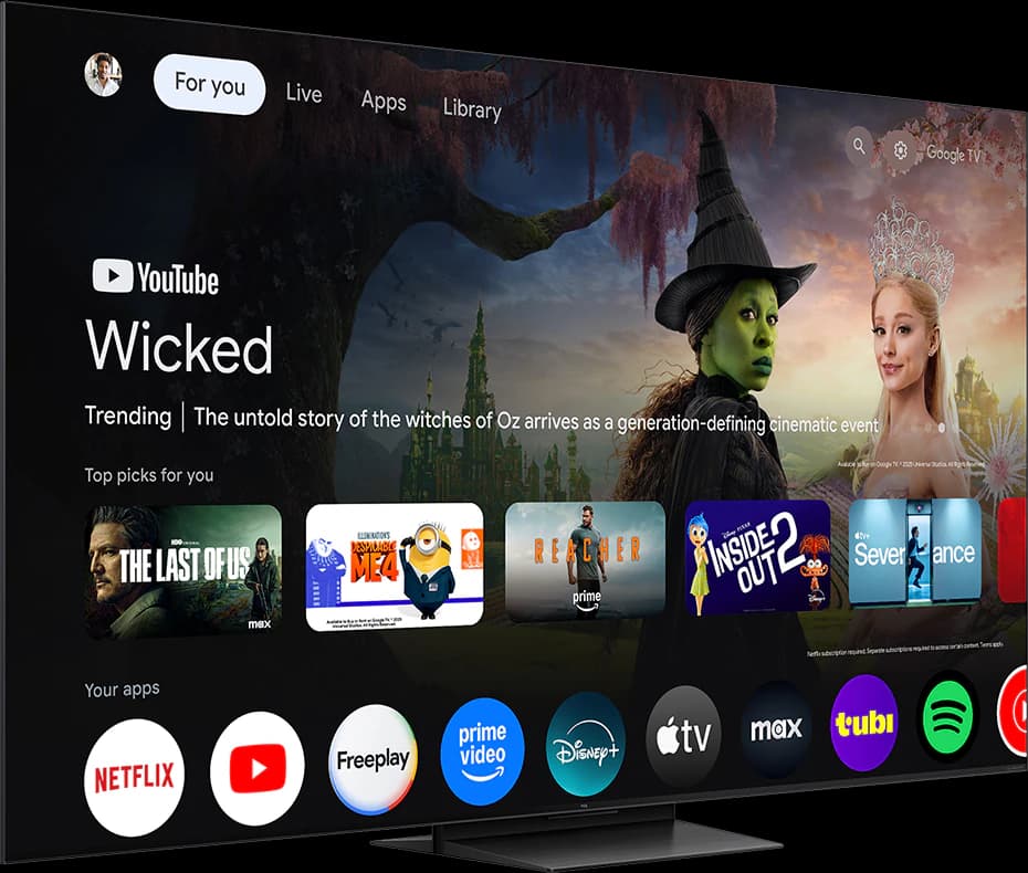 TCL QM7L Mini-LED TV, angled view